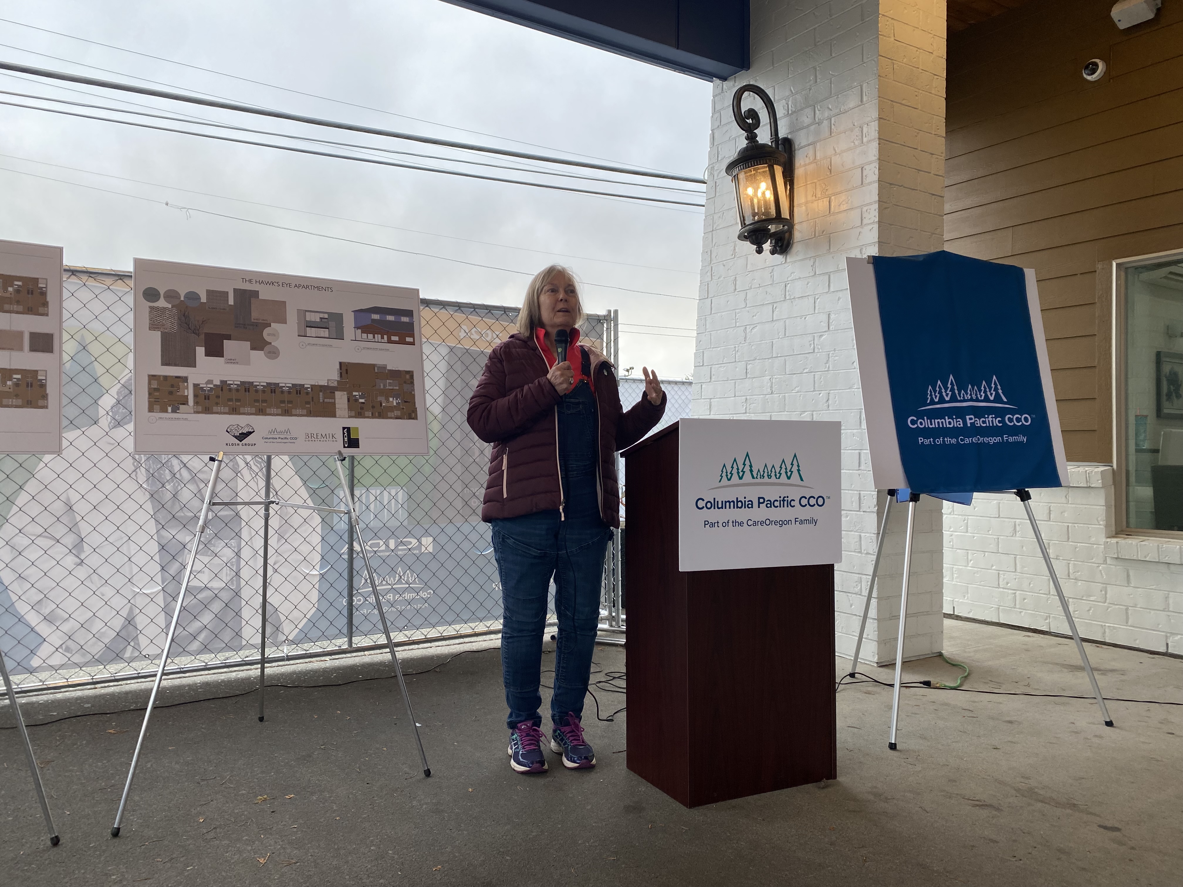 Clatsop County Commissioner Lianne Thompson speaking at The Hawks Eye Groundbreaking